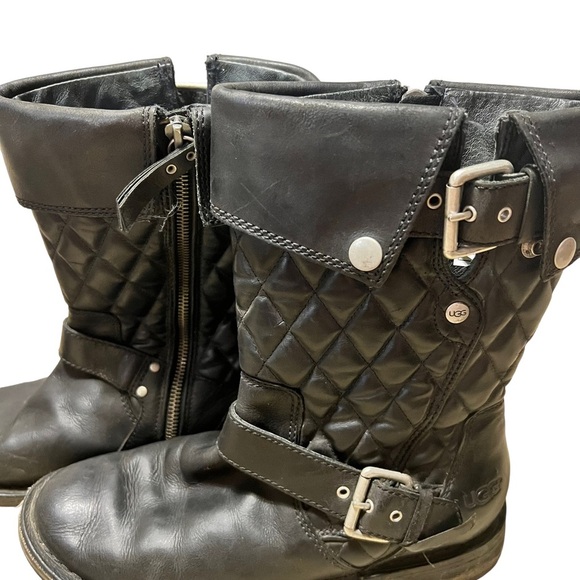 Ugg Australia Womens Black Conor Moto Boots size 6.5 Leather Side Zip 1001832 - Picture 6 of 11